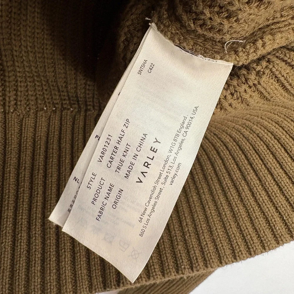 Varley Carter Half Zip Hooded Sweater Women Size Medium Green Knit